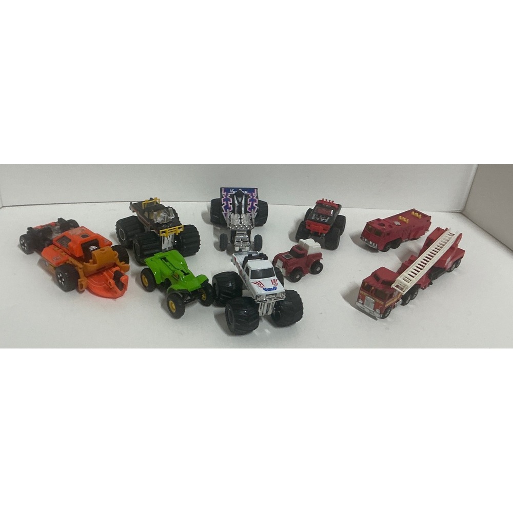 Vintage Toy Truck Lot Monster Trucks Fire Engine Kawasaki ATV Diecast Mixed 9pc